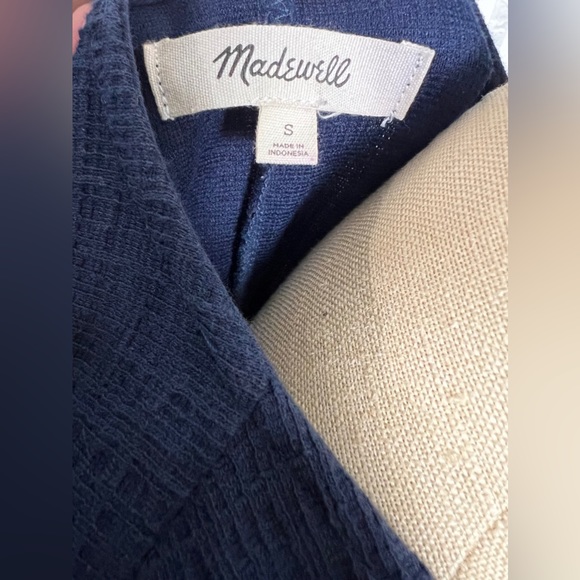 Madewell | Faux Wrap Cross Front Flutter Sleeve Mini Dress In Navy - Picture 5 of 10